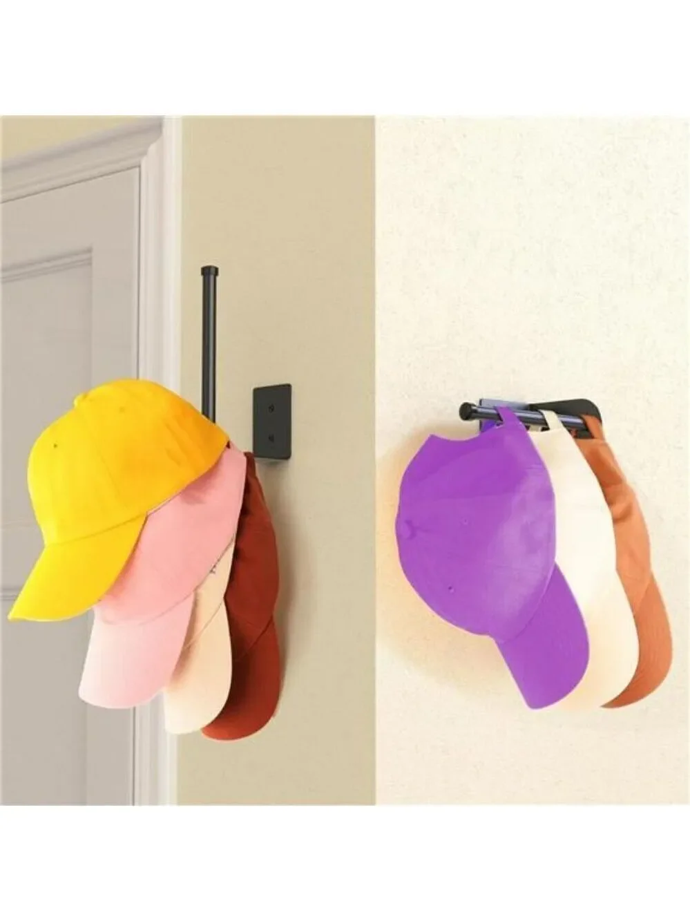 Wall Mounted Hat Organizer Rack Set Baseball Cap Holder Hooks Closet Storage